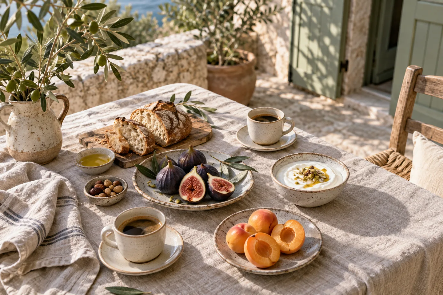 Composizione illustrativa di una colazione mediterranea