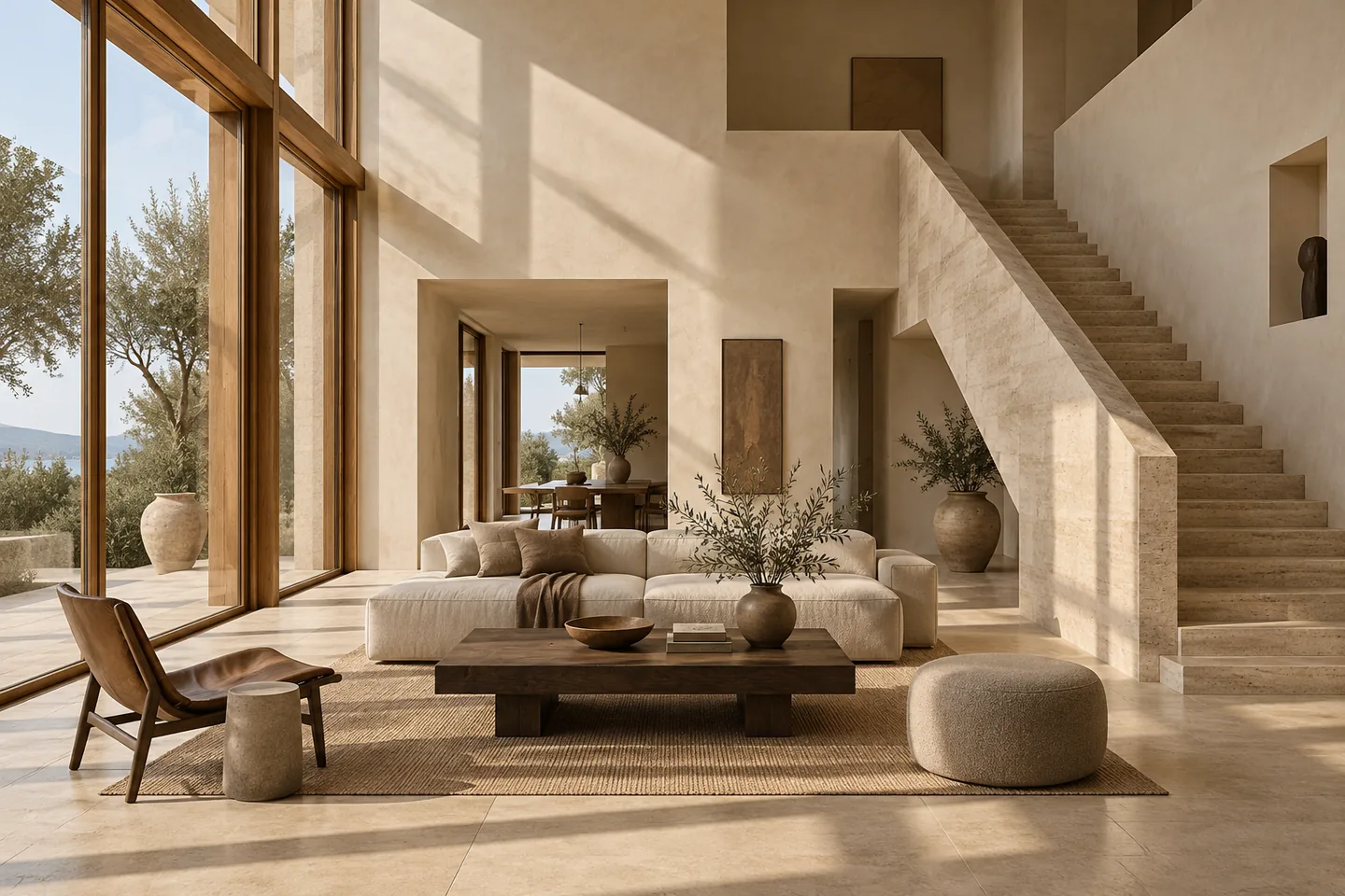 Visualizzazione concettuale di un interno architettonico luminoso